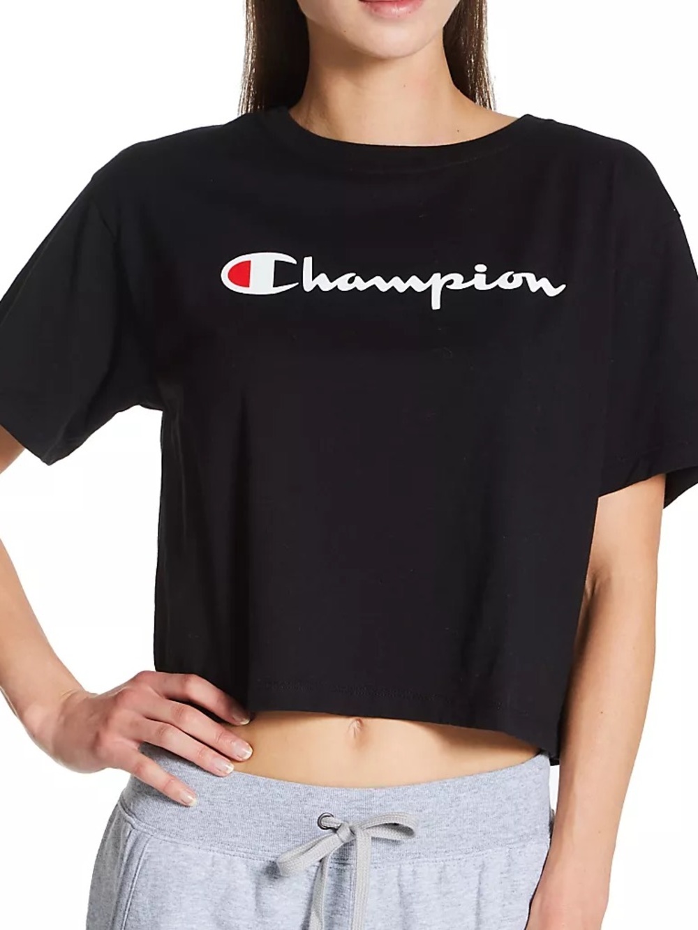 Champion Black Cropped Logo Tee